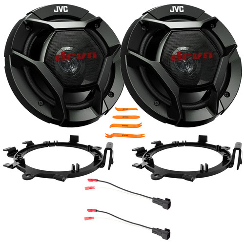 2x JVC CS-DR621 drvn DR Series 6.5" 300 Watt Max Power 2-Way Coaxial Speakers, 2x Speaker Wire Harness, 5.25" or 6.5" Speaker Mounting Bracket Adaptor, Pry Tool Set (Fits Select 1995-2009 GM Vehicles)