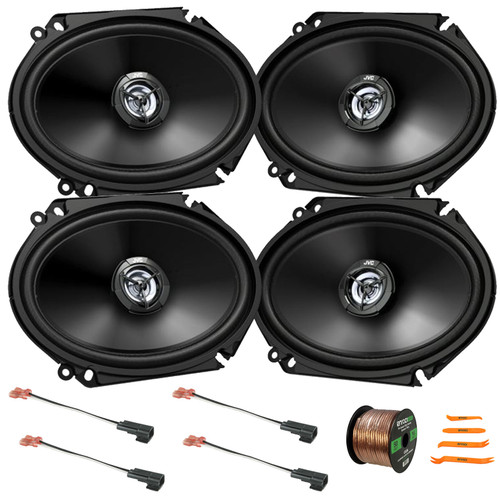 4x JVC CS-DR6821 drvn DR Series 6x8" 300 Watt Max Power 2-Way Coaxial Speakers, Pry Tool Set, 50 Feet 16 Gauge Speaker Wire, 4x Metra 72-5600 Speaker Harness for Select Ford Vehicles