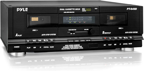 Dual Cassette Deck | Music Recording Device with RCA Cables | Removable Rack Mounting Hardware | CrO2 Tape Selector | Built-in 3 Digit Tape Counter - 110V/220V