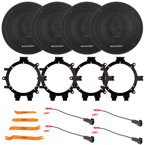 4x Blaupunkt BPS-XS650 6.5" 70W Max Power 3-Way Slim Design Speakers, 4x 5.25" or 6.5" Speaker Adaptors, 2x Speaker Wire Harness, Pry Tool Set (1999–2006 Chevy Silverado & Full Car Fitment Details)
