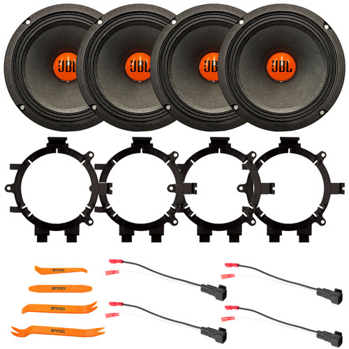 4x JBL SHOCKWAVE150W65 6.5" 300 Watt Max Power Midrange Woofer Speakers, 4x 5.25" or 6.5" Speaker Adaptors, 2x Speaker Wire Harness, Pry Tool Set (1999–2006 Chevy Silverado & Full Car Fitment Details)