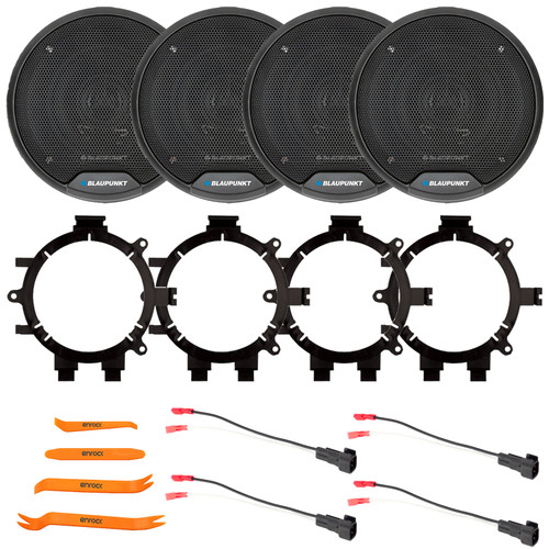 4x Blaupunkt BPS-E653 6" 40 Watt Max Power Full Range 3-Way Speakers, 4x 5.25" or 6.5" Speaker Adaptors, 2x Speaker Wire Harness, Pry Tool Set (1999–2006 Chevy Silverado & Full Car Fitment Details)