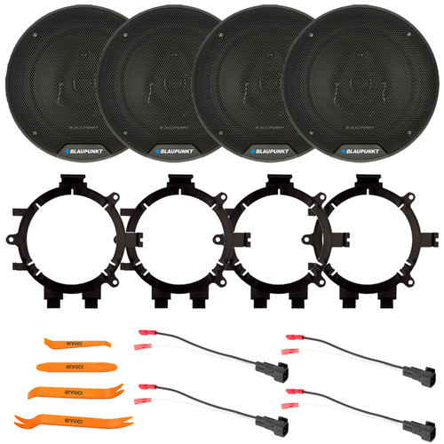 4x Blaupunkt BPS-ES650 6.5" 60 Watt Max Power 3-Way Speakers, 4x 5.25" or 6.5" Speaker Adaptors, 2x Speaker Wire Harness, Pry Tool Set (1999–2006 Chevy Silverado & Full Car Fitment Details)