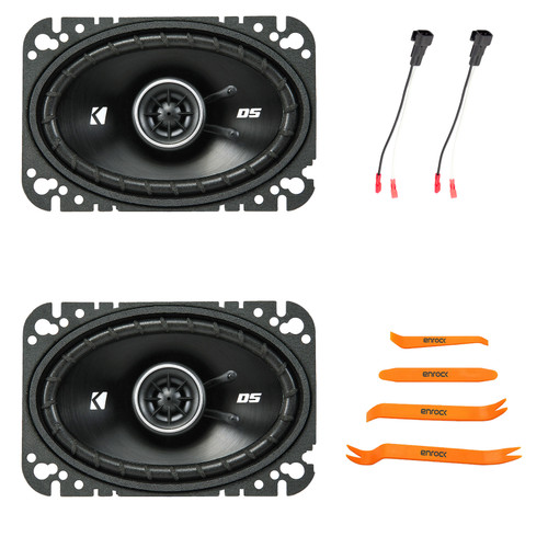 2x Kicker 43DSC4604 DS-Series 4x6" 120 Watt Max Power 4-Ohm 2-Way Coaxial Speakers, Speaker Wire Harness, 4-Piece Removal Pry Tools (1999–2006 Chevy Silverado & Full Car Fitment Details)