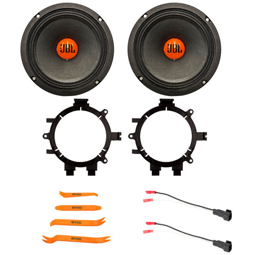 2x JBL SHOCKWAVE150W65 6.5" 300 Watt Max Power Midrange Woofer Speakers, 2x 5.25" or 6.5" Speaker Adaptors, Speaker Wire Harness, Pry Tool Set (1999–2006 Chevy Silverado & Full Car Fitment Details)