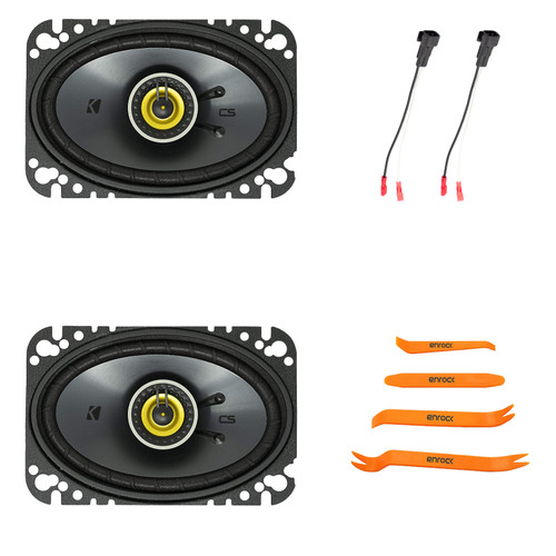 One Pair (QTY 2) Of Kicker 46CSC464 4x6" 150 Watts Peak Power 2-Way Coaxial 4 Ohm Speakers, Speaker Wire Harness, Pry Tool Set (1999–2006 Chevy Silverado & Full Car Fitment Details)