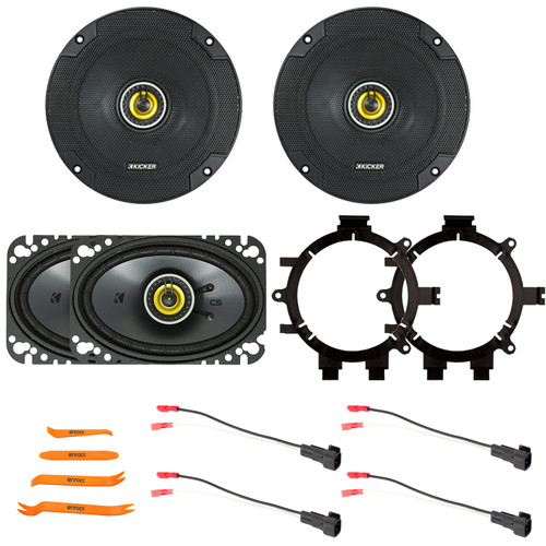 2x Kicker 6.5" 300W Max Power 2-Way Coaxial Speakers, 2x 4x6" 150W Max 2-Way Speakers, 2x Speaker Adaptors, 2x Speaker Wire Harness, Pry Tool Set (1999–2006 Chevy Silverado & Full Car Fitment Details)