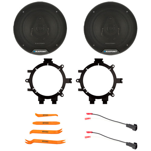 2x Blaupunkt BPS-ES650 6.5" 60 Watt Max Power 3-Way Speakers, 2x 5.25" or 6.5" Speaker Adaptors, Speaker Wire Harness, Pry Tool Set (1999–2006 Chevy Silverado & Full Car Fitment Details)