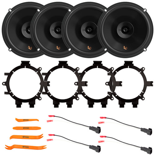 4x Infinity 6.5" 150 Watts Max Power 2-Way Multi-Element Speakers, 4x 5.25" or 6.5" Speaker Adaptors, 2x Speaker Wire Harness, Pry Tool Set (1999–2006 Chevy Silverado & Full Car Fitment Details)
