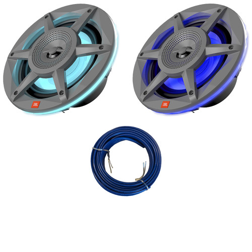 One Pair (QTY 2) Of JBL JBLMARSPKSD62GAM 6.5" 300 Watt Max Power 2-Way RGB illumination Gray Marine Audio Speakers (Bulk Packaging) Bundle Combo With 20 Feet 16 Gauge Speaker Wire