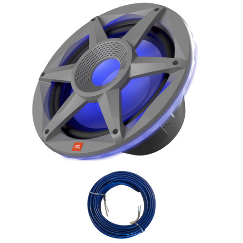 JBL Stadium Marine 102 10" 900 Watts Max Power RGB LED Gray Marine Subwoofer With Selectable Smart Impedance (2 to 4 ohms) (Single) Bundle Combo With 20 Feet 16 Gauge Speaker Wire