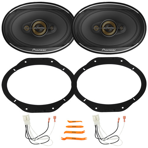 2x Pioneer TS-A6978S 6x9" 650 Watt Max Power 4-Way Speakers, 2x Metra 82-5606 Front 6x9" Speaker Plates, 2x Speaker Harness, Pry Tool Set (2015-2024 Ford F-150 front Metra 82-5606 Speaker Package)