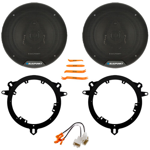 2x Blaupunkt BPS-ES650 6.5" 60 Watt Max Power 3-Way Car Audio Speakers, 2x 6" to 6.75" Speaker Adapter Plates, Speaker Connector, Removal Pry Tool (Bundle Fits for Select Toyota Vehicles)