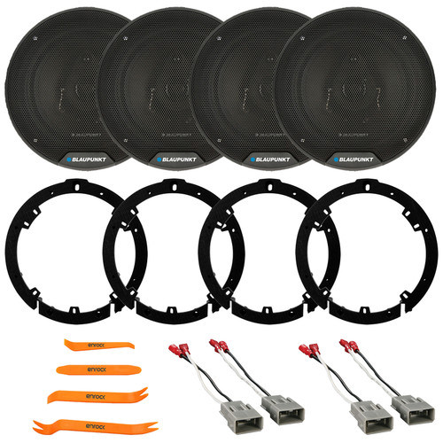 4x Blaupunkt BPS-ES650 6.5" 60 Watt Max Power 3-Way Car Audio Speakers, 4x 6" to 6.75" Speaker Plate Adapters, 2x Speaker Connector, Removal Pry Tool (Fits Honda and Acura Vehicles 1991-up)
