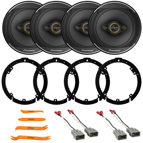 4x Pioneer TS-A1688S 6.5" 350 Watt Max Power 4-Way Car Audio Speakers, 4x 6" to 6.75" Speaker Plate Adapters, 2x Speaker Connector, Removal Pry Tool (Fits Honda and Acura Vehicles 1991-up)