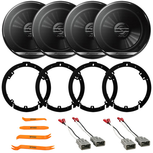 4x Pioneer TS-G1620F 6.5" 300 Watt Max Power 2-Way Coaxial Car Audio Speakers, 4x 6" to 6.75" Speaker Plate Adapters, 2x Speaker Connector, Removal Pry Tool (Fits Honda and Acura Vehicles 1991-up)