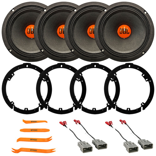 4x JBL SHOCKWAVE150W65 6.5" 300 Watt Max Power Midrange Woofer Car Audio Speakers, 4x 6" to 6.75" Speaker Adapter Plate, 2x Speaker Connector Harnesses, Removal Pry Tool (Fits 2006-2011 Honda Civic)