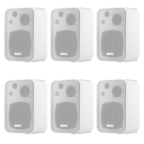 Three Pairs (QTY 6) Of Enrock Audio EKMR408W 4" 30 Watt Max Power 3-Way Indoor/Outdoor White Box-Speakers