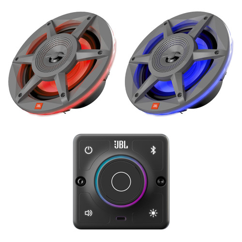 JBL AURA Compact Bluetooth High-Performance 2 Way Marine Stereo Receiver With 2x JBL Stadium 6.5" 300W Max 2 Way RGB LED Gray Speakers