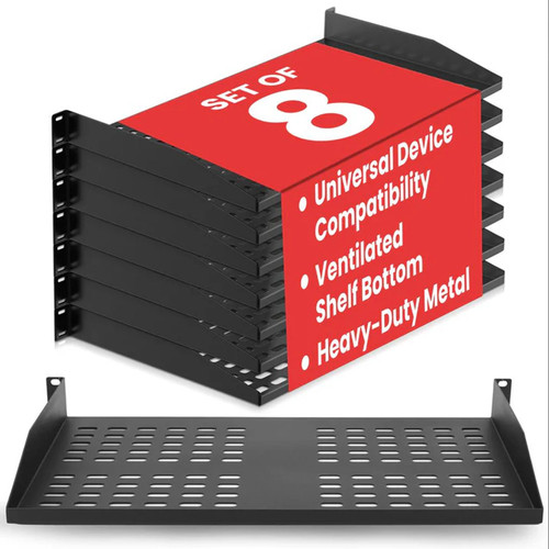 8-Pc 1U Universal Server Rack Shelf, Heavy Duty Steel Tray (8-Pack)