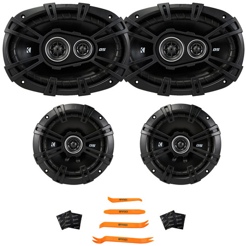 2x Kicker 43DSC69304 D-Series 6x9" 360 Watt Max Power 3-Way Coaxial Car Audio Speakers, 2x 6.5" 240 Watt Max Power 2-Way 4-Ohm Coaxial Automotive Speakers + 4x Sound Deadener Material & Pry Tool Set