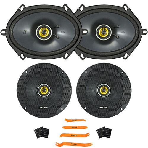 2x Kicker CSC68 CS Series 6x8" 225 Watt Max Power 2-Way Car Audio Black Speakers, 2x 6.5" 300 Watt Max Power 4 Ohm 2-Way Automotive Coaxial Speakers + 4x Sound Deadener Material & Pry Tool Set