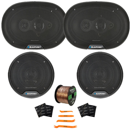 2x Blaupunkt BPS-E694 6x9" 70 Watt Max Power 4-Way Car Audio Speakers, 2x Blaupunkt BPS-E653 6" 40 Watt Max Power Full Range 3-Way Automotive Speakers, Speaker Wire + Speaker Deadener & Pry Tool Set