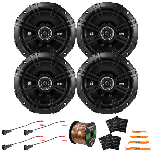 4x Kicker 43DSC6504 6.5" 240 Watt Max Power 2-Way 4-Ohm Coaxial Car Audio Speakers, 2x Speaker Wire Harness fits select 1988-up GM Vehicles, Speaker Wire + 4x Sound Deadener Material & Pry Tool Set