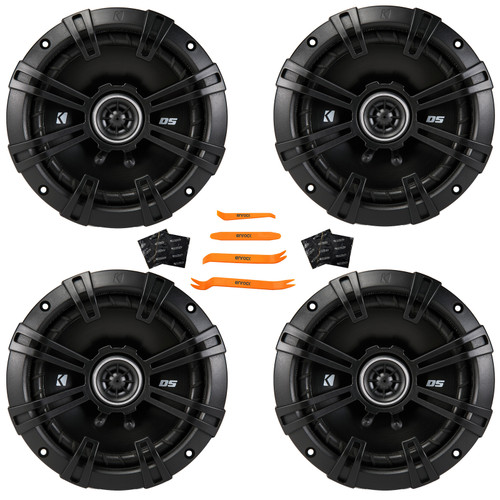 Two Pairs (QTY 4) Of Kicker 43DSC6504 6.5" 240W Max Power 2-Way 4-Ohm Car Audio Coaxial Speakers Bundle Combo With 4x Speaker Sound Deadening Material For Car Speakers, 4-Piece Trim Removal Tool Kit