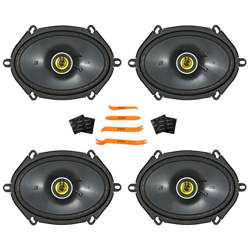 Two Pairs (QTY 4) Of Kicker CSC68 CS Series 6x8" 225 Watt Max Power 2-Way Car Audio Black Speakers Bundle Combo With 4x Speaker Sound Deadening Material For Car Speakers, 4-Piece Trim Removal Tool Kit