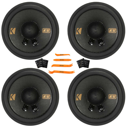 4x Kicker KSC270 KS-Series 2.75" 100 Watt Max Power 4-Ohm 1-Way Thin-Mount Car Audio Speakers with Brackets for GM, Chrysler, Subaru, Toyota & Jeep + 4x Sound Deadener Material & Pry Tool Set