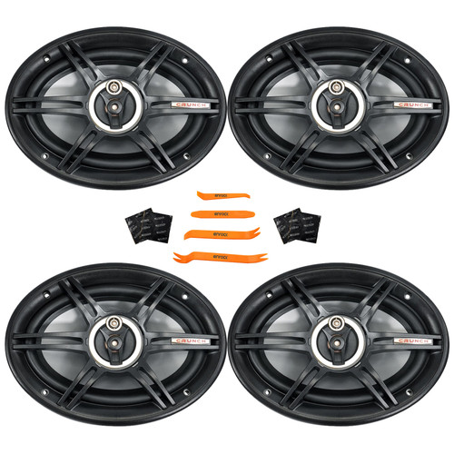 Two Pairs (QTY 4) Of Crunch CS693 6x9" 400W Max Power Full Range 3-Way 4-Ohm Car Audio Speakers Bundle Combo With 4x Speaker Sound Deadening Material For Car Speakers, 4-Piece Trim Removal Tool Kit