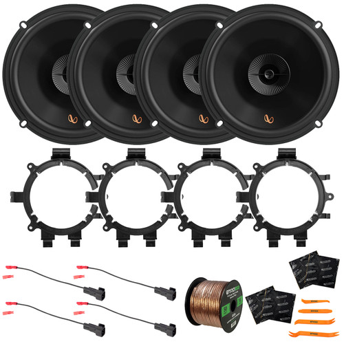 4x Infinity Primus Series PR603F 6.5" 150 Watts Max Power 2-Way Multi-Element Car Audio Speakers w/Speaker Adaptor, 2x Speaker Wire Harness, Speaker Wire + 4x Sound Deadener Material & Pry Tool Set