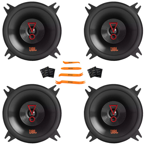 Two Pairs (QTY 4) Of JBL Stage3 427F 4" 150 Watt Max Power 2-Way Coaxial Car Audio Speakers (Without Grilles) + 4x Speaker Sound Deadening Material For Car Speakers, 4-Piece Trim Removal Tool Kit