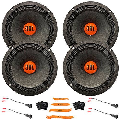 4x JBL SHOCKWAVE150W65 6.5" 300 Watt Max Power Midrange Woofer Car Audio Speakers 2x Speaker Wire Harness + 4x Speaker Sound Deadening Material, Removal Tool Kit (Bundle Fits 1988-up GM Vehicles)