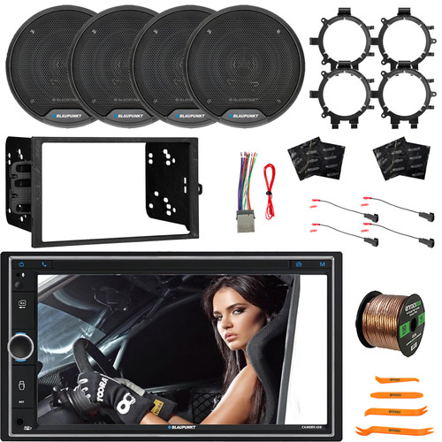 Blaupunkt CAMDEN 450 7” Touchscreen Double DIN Bluetooth AM/FM Digital Receiver w/Install Kit, 4x 6" 40W Max Speakers w/Adapters, Speaker Harness, Wiring Harness, Wire, Speaker Deadener & Pry Tool Set