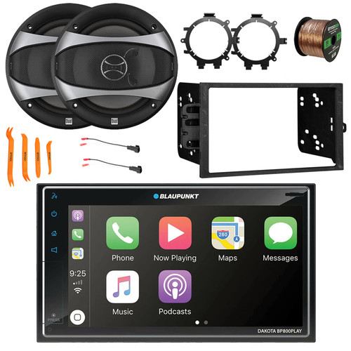 Blaupunkt BP800PLAY 6.8" Touchscreen Double-DIN Bluetooth AM/FM Receiver, 2x 6.5" 100W 2-Way Car Audio Speakers w/Wire, Adapters, Removal Tool, Harness, Radio Install Kit (1994-2012 GM)