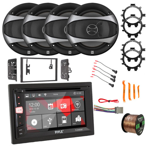 Pyle PLDN83BT.5 6.2" HD Touchscreen Bluetooth DVD Stereo Receiver, 4x 6.5" 100W Speakers w/Wire, Radio + Speaker Harness, Adapters, Antenna w/Adapter, Removal Tool, Radio Install Kit (1994-2012 GM)