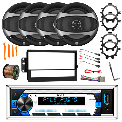 Pyle PLMRL50WB Single DIN Bluetooth AM/FM/MP3 Receiver, 4x 6.5" 100W Speakers w/Wire, Radio + Speaker Harness, Adapters, Antenna w/Adapter, Removal Tool, Radio Install Kit (1994-2012 GM)