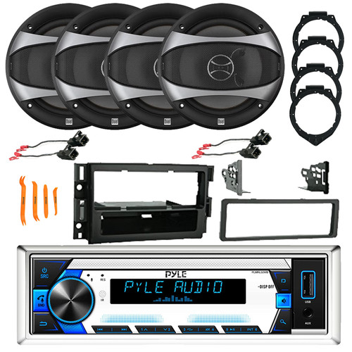 Pyle PLMRL50WB Single DIN Bluetooth AM/FM/MP3 Receiver, 4x 6.5" 100 Watt Audio Speakers w/Removal Tool, Harness, Adapters, Radio Install Kit (2006-Up GM Vehicles)