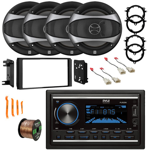 Pyle PLR2DN Double DIN Bluetooth Marine AM/FM Stereo Receiver, 4x 6.5" 100 Watt Audio Speakers w/Removal Tool, Harness, Adapters, Radio Install Kit (2019-2024 Subaru Forester)