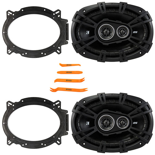 2x Kicker 43DSC69304 D-Series 6x9" 360 Watt Max Power 3-Way Coaxial Car Audio Speakers, 2x 6x9” Speaker Bracket Adapters, 4-Piece Removal Pry Tool Set (Bundle Fits GM, Ford, Toyota & More Vehicles)