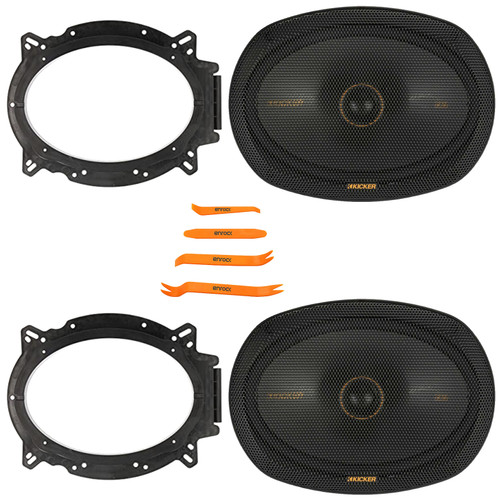 2x Kicker KSC690 KS-Series 6x9" 300W Max Power 4-Ohm 2-Way Thin-Mount Car Audio Speakers, 2x 6x9” Speaker Bracket Adapters, 4-Piece Removal Pry Tool Set (Bundle Fits GM, Ford, Toyota & More Vehicles)