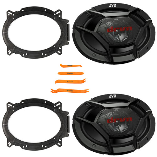 2x JVC CS-DR6931 DRVN Series 6x9" 500 Watt Max Power 3-Way Coaxial Car Audio Speakers, 2x 6x9” Speaker Bracket Adapters, 4-Piece Removal Pry Tool Set (Bundle Fits GM, Ford, Toyota & More Vehicles)