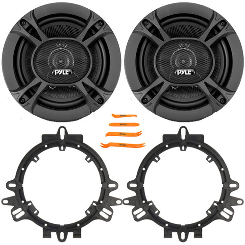2x Pyle PL613BK 6.5" 300W Max Power 3-Way Triaxial Component Car Audio Speakers, 2x 6” to 6.75” Speaker Mounting Spacer Adapters, 4-Piece Removal Pry Tool Set (Bundle Fits GM, Ford & More Vehicles)