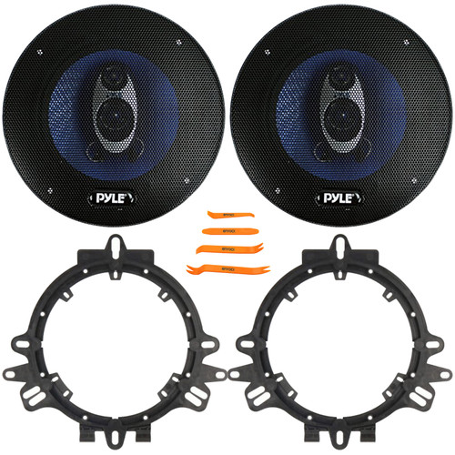 2x Pyle PL63BL 6.5'' 360 Watt Max Power 3-Way Triaxial Car Audio Speakers, 2x 6” to 6.75” Speaker Mounting Spacer Adapters, 4-Piece Removal Pry Tool Set (Bundle Fits GM, Ford & More Vehicles)