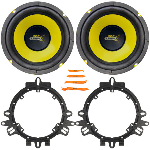 2x Pyle PLG64 6.5'' 300 Watt Max Power Mid Bass Woofer DJ Pro Audio Speakers, 2x 6” to 6.75” Speaker Mounting Spacer Adapters, 4-Piece Removal Pry Tool Set (Bundle Fits GM, Ford & More Vehicles)