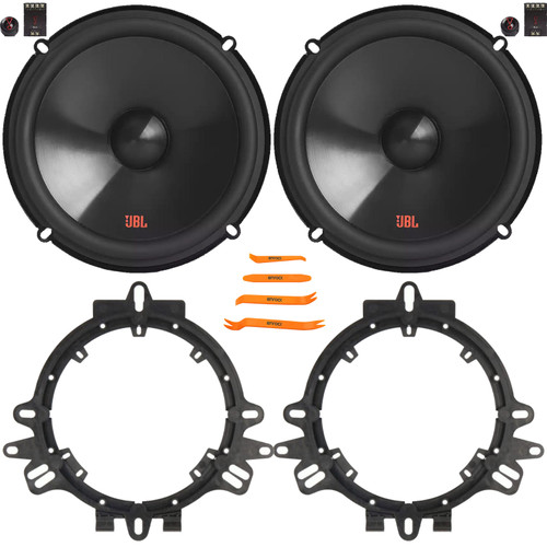 2x JBL Stage3 607CF 6.5" 250 Watt Max Power 2-Way Car Audio Component Speakers, 2x 6” to 6.75” Speaker Mounting Spacer Adapters, 4-Piece Removal Pry Tool Set (Bundle Fits GM, Ford & More Vehicles)