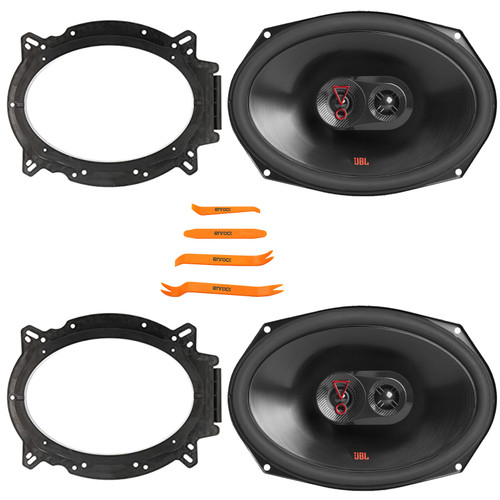 2x JBL Stage3 9637F 6x9" 375 Watt Max Power 3-Way Car Audio Speakers, 2x 6x9” Speaker Bracket Adapters, 4-Piece Removal Pry Tool Set (Bundle Fits GM, Ford, Toyota & More Vehicles)