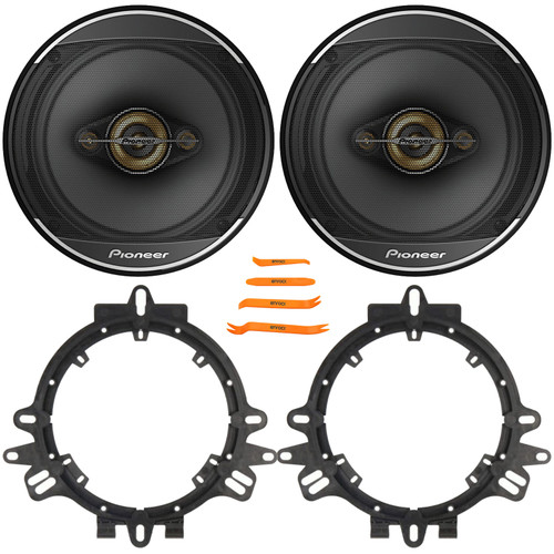 2x Pioneer TS-A1681F 6.5" 350 Watt Max Power 4-Way Coaxial Car Audio Speakers, 2x 6” to 6.75” Speaker Mounting Spacer Adapters, 4-Piece Removal Pry Tool Set (Bundle Fits GM, Ford & More Vehicles)